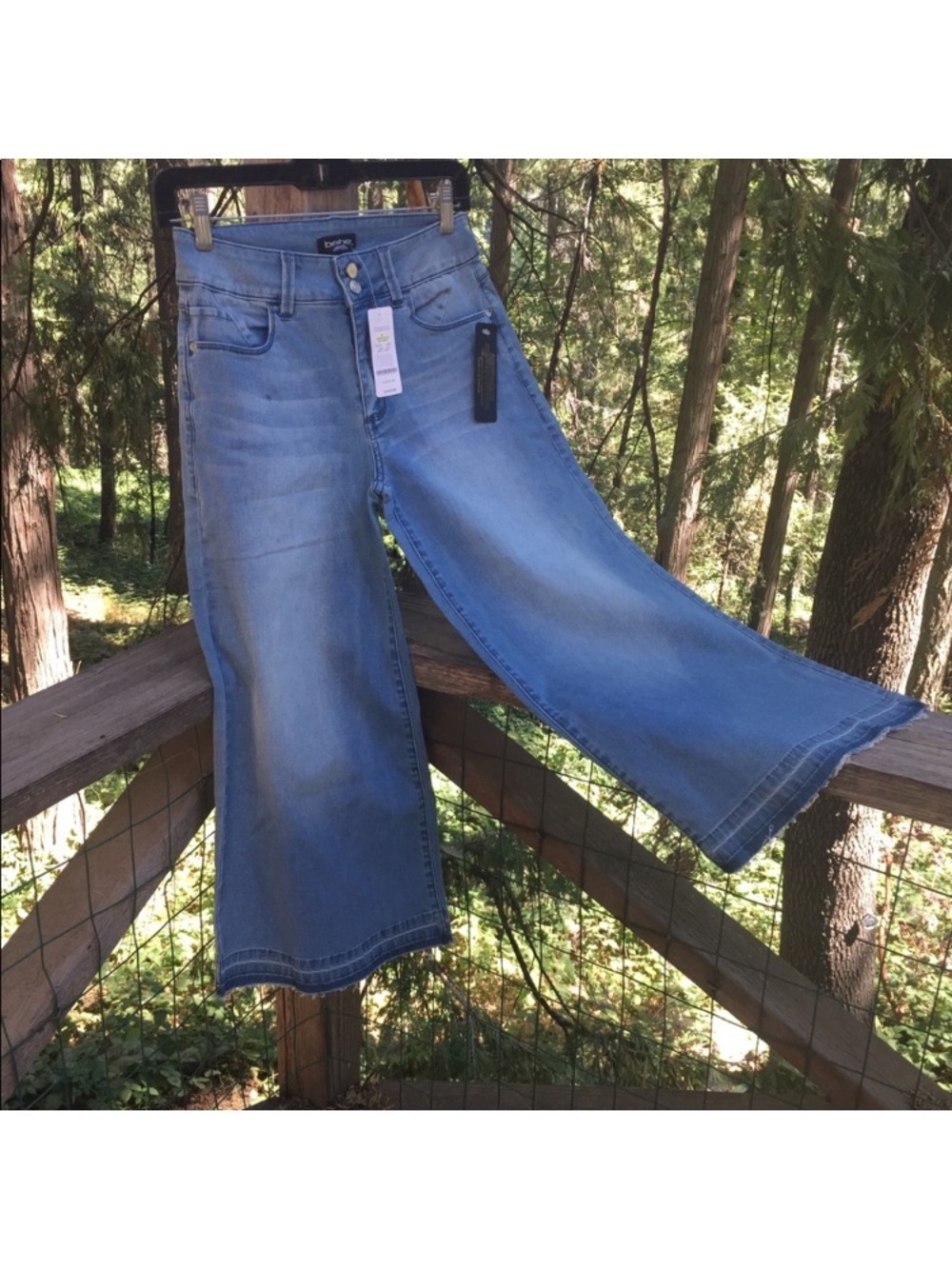 bebe Medium Blue Cropped Wide-Leg Jeans